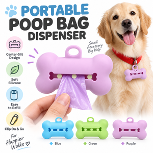 Dispensador de Bolsas para Excremento de Perro, Portátil, Biodegradable, de Silicona, con Forma de Hueso y Clip para Correa, Fácil de Usar - Product Image 1