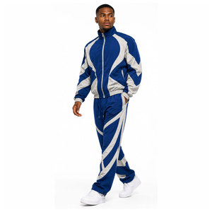 Conjunto Deportivo para Hombre en Azul y Gris, Chaqueta Cortavientos y Pantalones con Bloques de Color, Tejido de Punto de Secado Rápido, Ropa de Primavera - Product Image 5
