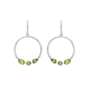 Boucles d'oreilles créoles bohèmes en argent sterling S925 avec pierres de péridot serties clos, design circulaire, pour femme, à porter au quotidien, bijoux raffinés - Product Image 1