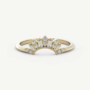 Bagues empilables vintage en or massif 14K avec diamants de laboratoire ronds et baguettes profilées, pour usage quotidien, style minimaliste, bande de 1,5 mm, sertie à griffes - Product Image 1