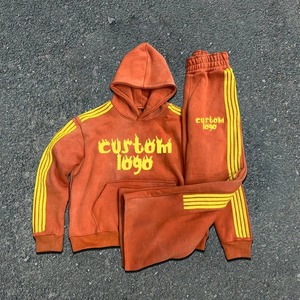 Conjunto de Sudadera y Pantalones Deportivos Personalizados con Rayas, Estilo Streetwear, Efecto Desgastado por el Sol, Lavado Ácido, para Hombre - Product Image 1