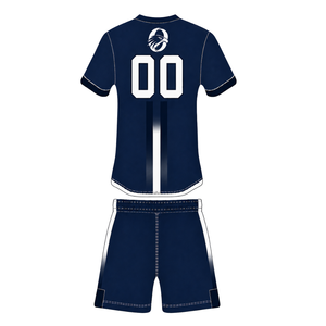 Ensemble de rugby bleu marine et blanc, maillot à manches courtes avec fermeture éclair sur le devant, short assorti, respirant, uniforme de sport pour l'entraînement en équipe - Product Image 2