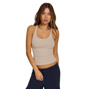 Top corto elástico y transpirable de punto acanalado con logo personalizado para mujer, de secado rápido, sexy, con estampado en relieve, ajustado y liso, al por mayor. - Product Image 5