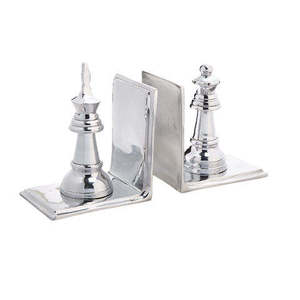 Handmade Classic <b>Chess</b> King Queen Silver Shining Metal Bookends Fancy <b>Table</b> Top Book Holder for Home Office Desk Decoration - Product Image 1