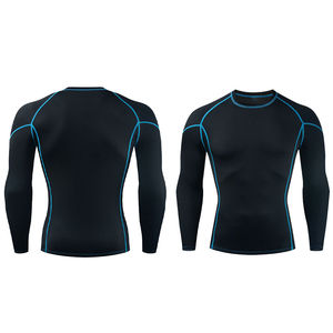 เสื้อแขนยาวสำหรับผู้หญิง คอกลม ผ้ารัชการ์ด นีโอพรีน 2.5 มม. แห้งเร็ว UPF50+ ชุดกีฬา สีดำล้วน แต่งขอบสีน้ำเงิน - Product Image 2