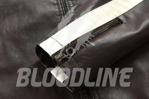 BLOODLINE Men's PU Leather Moto <b>Biker</b> <b>Jacket</b> Slim Fit Zipper Closure Stand Collar Color Blocking Design Autumn Wear - Product Image 6