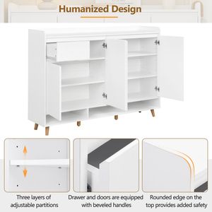 Mobiletto Portascarpe Contemporaneo di Tendenza con Ripiani Regolabili e Gambe in Legno Massello, Organizzatore Minimalista per la Casa - Product Image 3