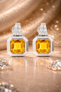 Citrine Square <b>Stud</b> 925 Sterling <b>Silver</b> Elegant Dainty Minimalist November Birthstone Earrings For Her - Product Image 3