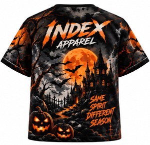 Camiseta de Halloween con Diseño de Calavera para Hombre, Manga Corta, Corte Regular, Cuello Redondo, Estampado Gótico, Marca Index Apparel - Product Image 3