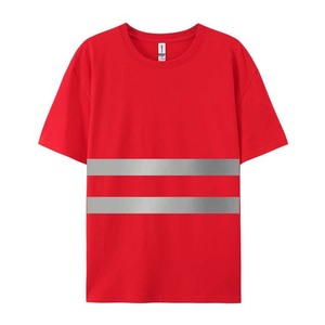 T-shirt de sécurité réfléchissant rouge pour homme, manches courtes, col rond, style vêtement de travail avec logo imprimé, coupe classique, polyester tissé - Product Image 2