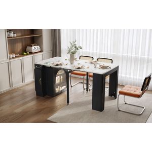Tavolo da Pranzo Allungabile TREXM con 3 Piani Centrali Rimovibili, Tavolo Mobile con Ruote e Presa di Corrente, Salvaspazio, Prodotto per Cabine - Product Image 3