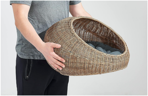 Artex Hai Nam Handwoven Eco-Friendly Soft Rattan <b>Portable</b> Pet <b>Bed</b> for Dogs/Cats/Rabbits Removable Washable Cushion All Seasons - Product Image 5
