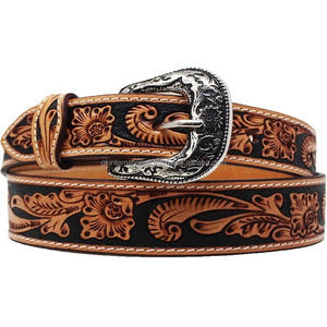 Export Quality Hand Embossed Floral Tooled Western Leather Cowboy Belt Custom Design <b>Men's</b> Fashion Western Leather Tooling Belt - Product Image 4