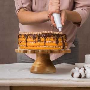 Support à gâteau en bois artisanal classique et écologique pour la présentation de gâteaux, décoration de table de dessert, rond, passe au lave-vaisselle - Product Image 5