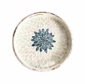 Handcrafted Bone Inlay Round Tray <b>Black</b> Floral Eco-Friendly Decorative Serving Tray for Birthday/Wedding/Ramadan Home Decor - Product Image 4