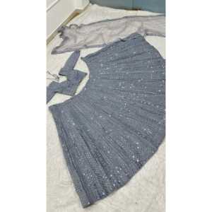 Lehenga Choli gris scintillant non cousu FB Designer pour les fêtes et les soirées en boîte de nuit - Product Image 1