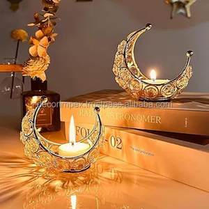 Portavelas CentraLit Tea Light, decoración dorada, sala de estar, portavelas moderno Moon, portavelas de cristal - Product Image 2