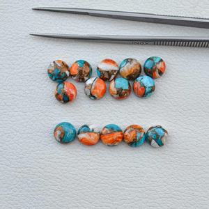 พลอยเทอร์ควอยซ์ทองแดงธรรมชาติแท้ ขนาด 9 มม. ทรงกลมแบนหลังเรียบ สำหรับทำเครื่องประดับ ขัดเงา พร้อมส่ง - Product Image 3