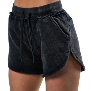 Shorts de mujer con lavado ácido al por mayor, de algodón, multicolor, de cintura alta, personalizados, para gimnasio, shorts deportivos de mujer con lavado ácido - Product Image 3