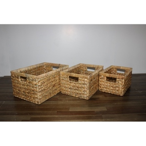 Rectangle Natural Water Hyacinth Storage <b>Baskets</b> With Handles Rustic Multi Purpose Neatening <b>Basket</b> Set - Product Image 2