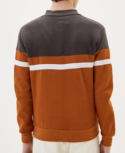 Men Color Block <b>Zip</b>-<b>Up</b> Sweatshirt Regular Fit Knitted Stand Collar Casual Autumn Style Orange Gray <b>White</b> Stripes - Product Image 2