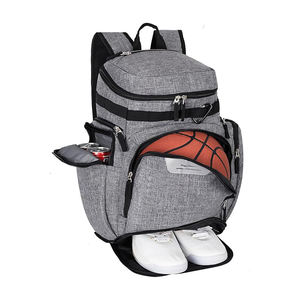 Heather Grey Basketball Backpack Zipper Panelled Design Insulated Side Pocket Shoe Compartment <b>Large</b> Ball Holder Waterproof - Product Image 1