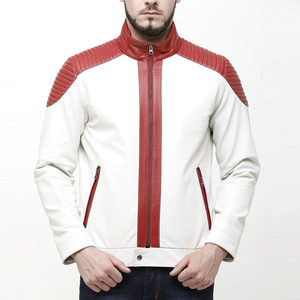 High Quality Customized <b>Winter</b> Cow Skin Men Leather <b>Jacket</b> <b>Waterproof</b> White Maroon Colors 100% Men Genuine Leather - Product Image 1
