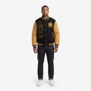 Veste universitaire pour homme en 100 % laine avec manches surpiquées, col côtelé rayé, imprimé numérique personnalisé, vêtements de fraternité HBCU - Product Image 1