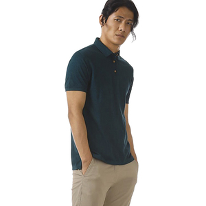 Chemise pour homme en piqué de coton vert foncé à manches courtes, couleur unie, décontractée, respirante, tricotée, coupe classique, logo sur le devant, séchage rapide - Product Image 2