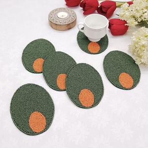 CRYSTAL CRAFT High Quality Embroidery Seed Bead Coaster Square Fabric <b>Backed</b> Glass Beaded Drink Mat Table <b>Protector</b> For Home - Product Image 3