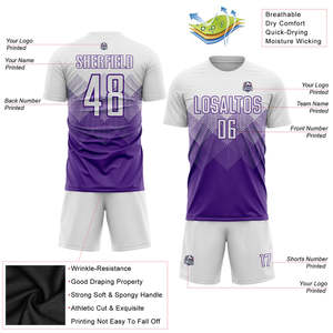 Uniforme de fútbol personalizado, blanco, morado, con patrón geométrico de diamantes, nombre del equipo personalizado, número, camiseta de fútbol, pantalones cortos, kit completo para hombre - Product Image 3