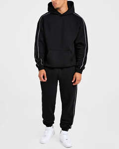 Sweat-shirt et pulls noirs surdimensionnés de haute qualité avec passepoil, en coton mélangé respirant, style streetwear pour homme, avec poche kangourou - Product Image 6