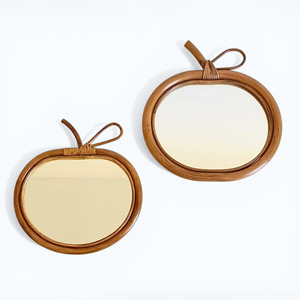 Apple shaped rattan <b>wall</b>-hanging <b>mirrors</b> premium homeware accessory dressing <b>wall</b> <b>mirror</b> <b>set</b> - Product Image 1