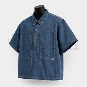 Camisa de Trabajo de Manga Corta para Hombre, Informal, Otoñal, Transpirable, 100% Algodón Orgánico, Estilo Denim, Personalizable, OEM, ODM, Marca Privada - Product Image 3