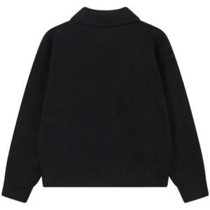 Men Knit <b>Long</b> Sleeve Polo Sweater <b>Black</b> Soft Textured Button Collar Pullover Casual Winter Top Cotton Blend OEM - Product Image 2