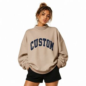 Sweat-shirt ample pour femme, col rond, manches longues, imprimé lettres, en coton et fibre de bambou respirant, style décontracté automne - Product Image 2
