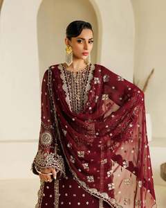 Robes de soirée brodées de luxe pour femmes, tenue de fête pakistanaise, ensemble 3 pièces, taille et couleur personnalisées, tenue de mariage traditionnelle - Product Image 5