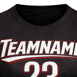 Camiseta de Fútbol Personalizada para Mujer, Diseño de Llamas en Negro y Rojo, Manga Corta, Transpirable, de Secado Rápido, Uniforme para Equipo de Fútbol Femenino - Product Image 4