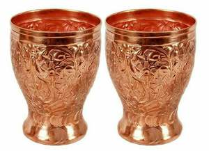 Mug en verre à boire de style traditionnel en cuivre, finition antique, finition martelée polie, capacité de 300 ml, poignée portable, Ayurveda - Product Image 6