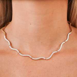Diamond Wavy Collar <b>Necklace</b> Wave Choker Bridal Wedding <b>Necklace</b> CVD HTHP Custom 10K 14K 18K <b>Solid</b> Gold Factory Price Wholesale - Product Image 6