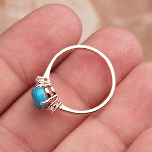 Wholesale Rose Gold Plated 925 Sterling Silver Natural Oval Turquoise <b>CZ</b> Prong Set <b>Ring</b> Memoria Jewels - Product Image 4