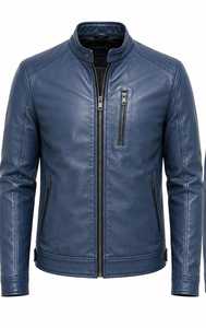 Chaqueta de Motociclista de Cuero para Hombre con Cuello Alto y Cierre de Cremallera - Product Image 1
