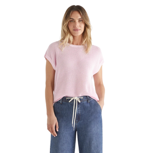 Haut en maille ajourée à manches courtes pour femme, col rond, décontracté, coupe ample, respirant, texturé, pull tendance pour l'été - Product Image 3