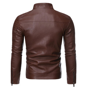 Men's <b>Slim</b> <b>Fit</b> PU Leather <b>Jacket</b> with Zipper Custom Logo Solid Fashion Casual Motorcycle Coat Printed JerseyVest <b>jacket</b> for men - Product Image 5