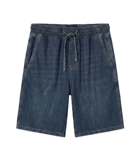 Pantalones Cortos de Mezclilla para Hombre, Corte Recto, Cintura Media, con Cordón, Casuales, para Verano, Transpirables, de Algodón, Lavado Medio - Product Image 1