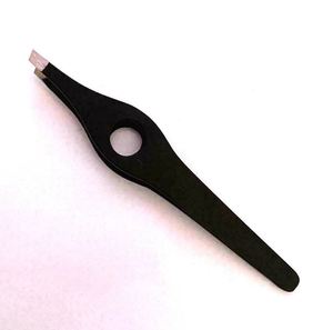 Black Slanted Eyebrow Tweezers with Finger Rest Hole Stainless Steel Coated Makeup Clip & <b>Hair</b> Beauty <b>Plucker</b> Precision Tweezers - Product Image 3
