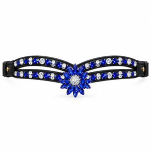 Diadema Distintiva para Caballo con Cristales Azules y Piedras Florales |   Cabezal de cuero premium y accesorios ecuestres para espectáculos de equitación - Product Image 1