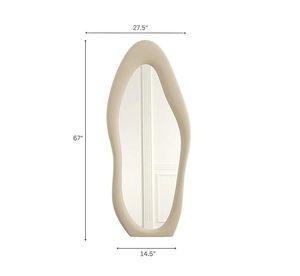 Espejo de pie irregular de cuerpo entero con marco de madera, espejo de tocador de cristal, espejo decorativo moderno para pared, dormitorio, baño, hecho a mano - Product Image 1