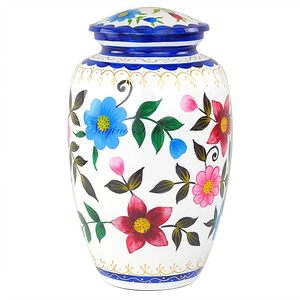 Urna de aluminio de 11 pulgadas para cenizas con tapa |   Hermosa Obra de Arte Floral Impresa para Cremación - Product Image 2