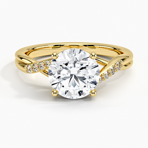 Anillo de compromiso de moissanita Chamise con banda entrecruzada pavé y engaste de puntas, chapado en oro de 14K sobre plata con detalles florales, GRA - Product Image 1